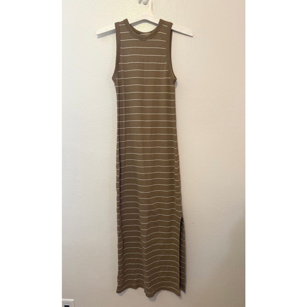 Universal Thread Brown Striped Ribbed Sleeveless Maxi Dress Side Slit Medium NEW